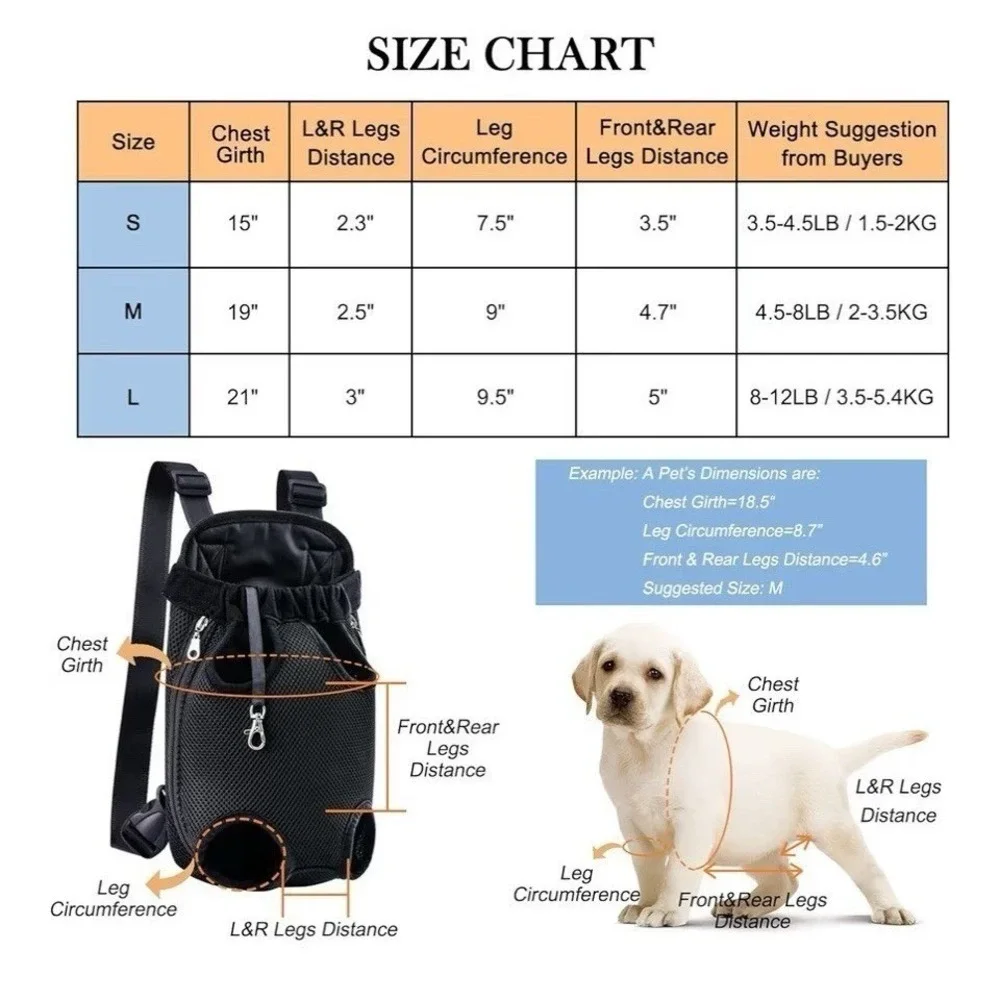 Jay&Ann Small Dog Carrier Front Back Backpack Portable Adjustable‎ Travel Bag.